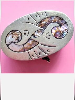Vintage Alpaca Silver Abalone Hinged Pill Box